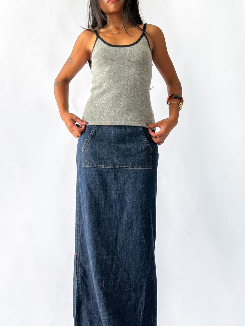 Vintage Accomplice Lambswool Angora Knit Cami Top Grey / Black Trim Size Medium